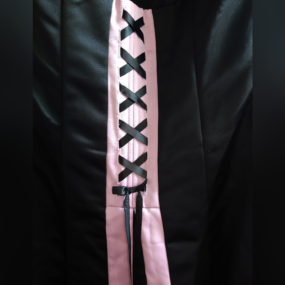 Y2k Jessica McClintock for Gunne Sax Glam Goth Halter Black Pink Prom Dress 7/8 - Picture 2 of 5